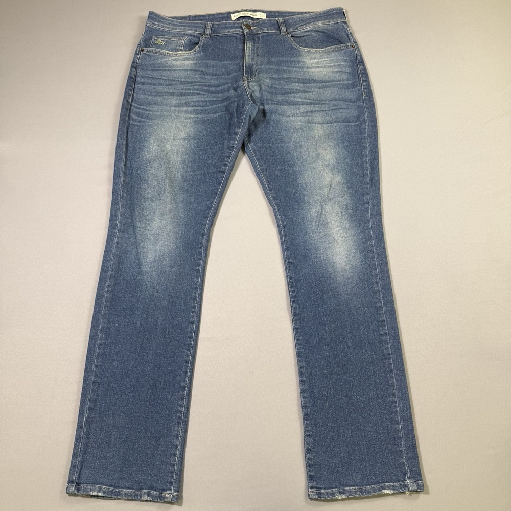 Lacoste Jeans Mens Size 38x34 Blue Slim Straight Medium Wash Stretch Alligator
